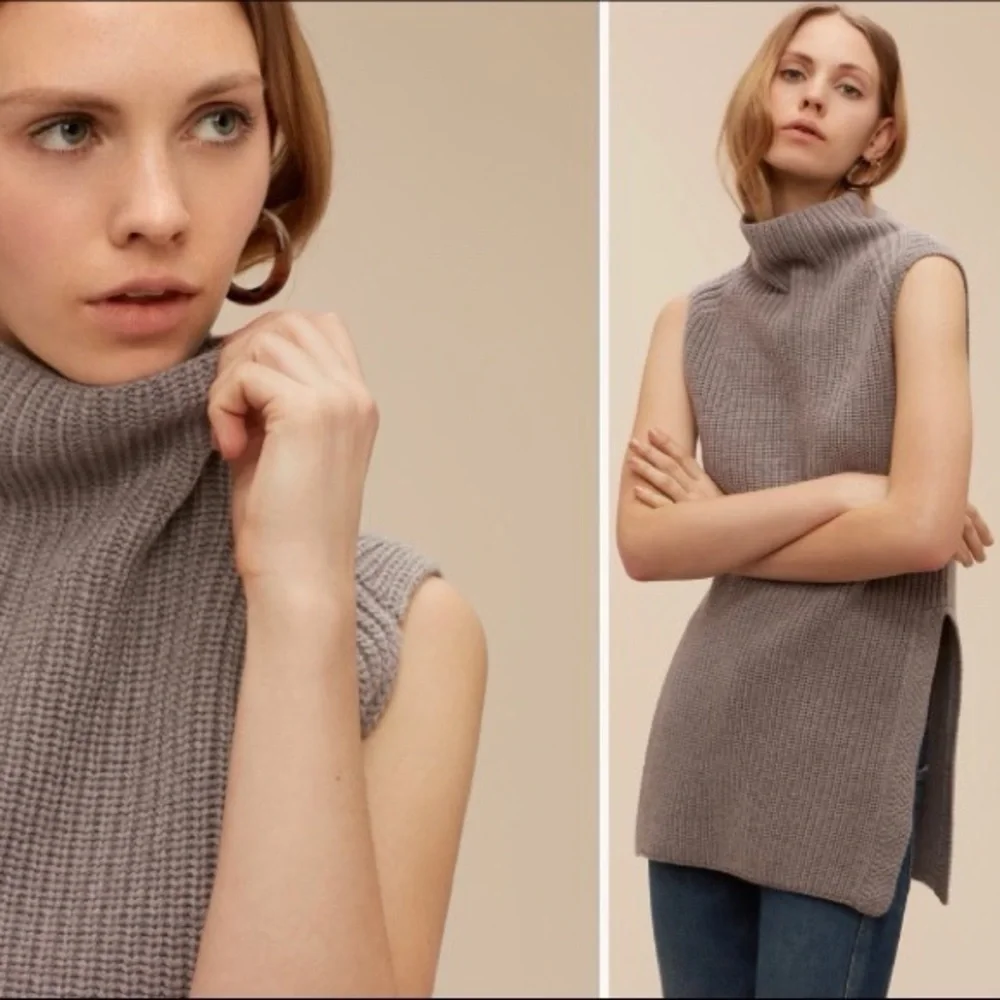 Aritzia Wilfred taupe mocha Durandal sleeveless turtleneck top - size XS - Picture 2 of 7